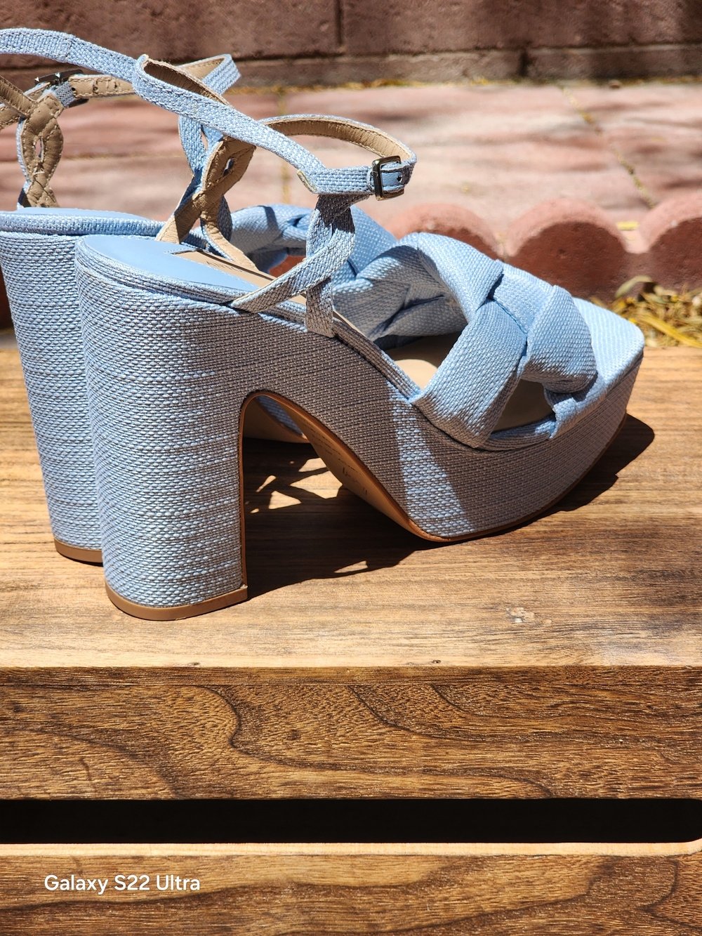 Antonio Melani Blue Linen Platform Heels Braided Sandals Size 9.5 - Picture 7 of 8